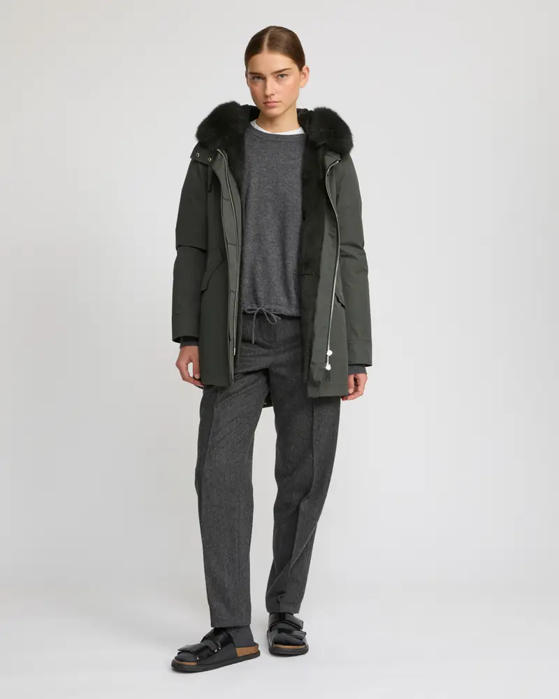Short Iconic parka in waterproof cotton blend with fox and rabbit fur
