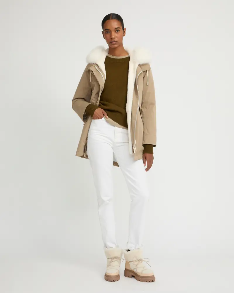 Short Iconic parka in waterproof cotton blend with fox and rabbit fur