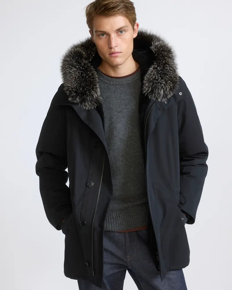 Short Iconic Parka In waterproof Cotton Blend with Fox Fur and Rabbit Fur