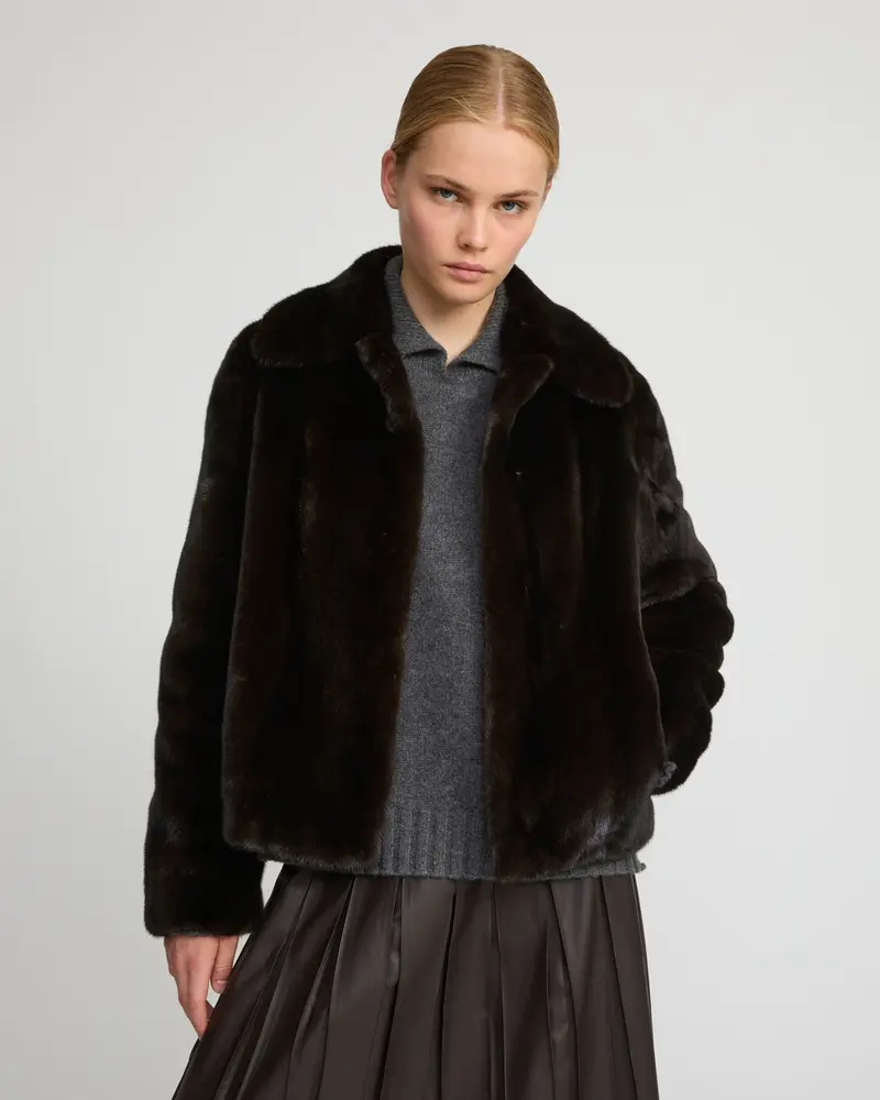 Short jacket in long-haired mink fur