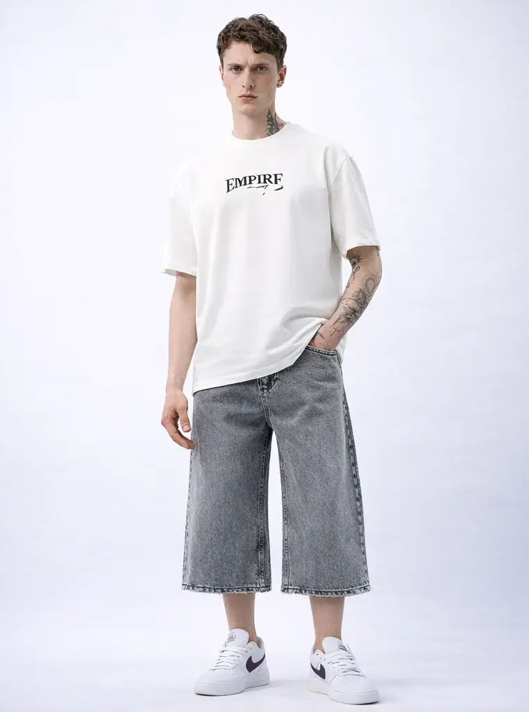 Short Jean Large Gris Homme – Super Baggy Fit