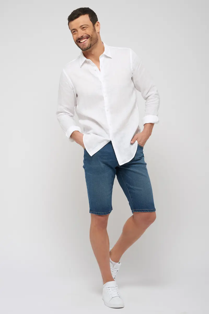 Short jean recyclé - Coupe slim - Ton clair