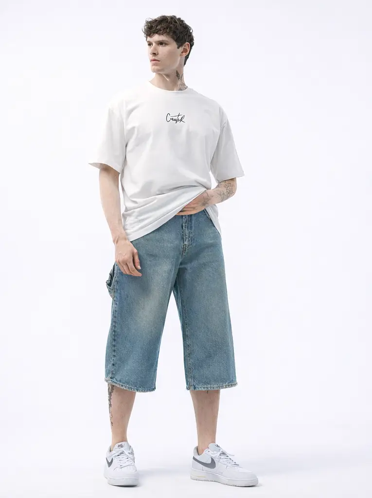 Short Jean Super Baggy Bleu-Brun