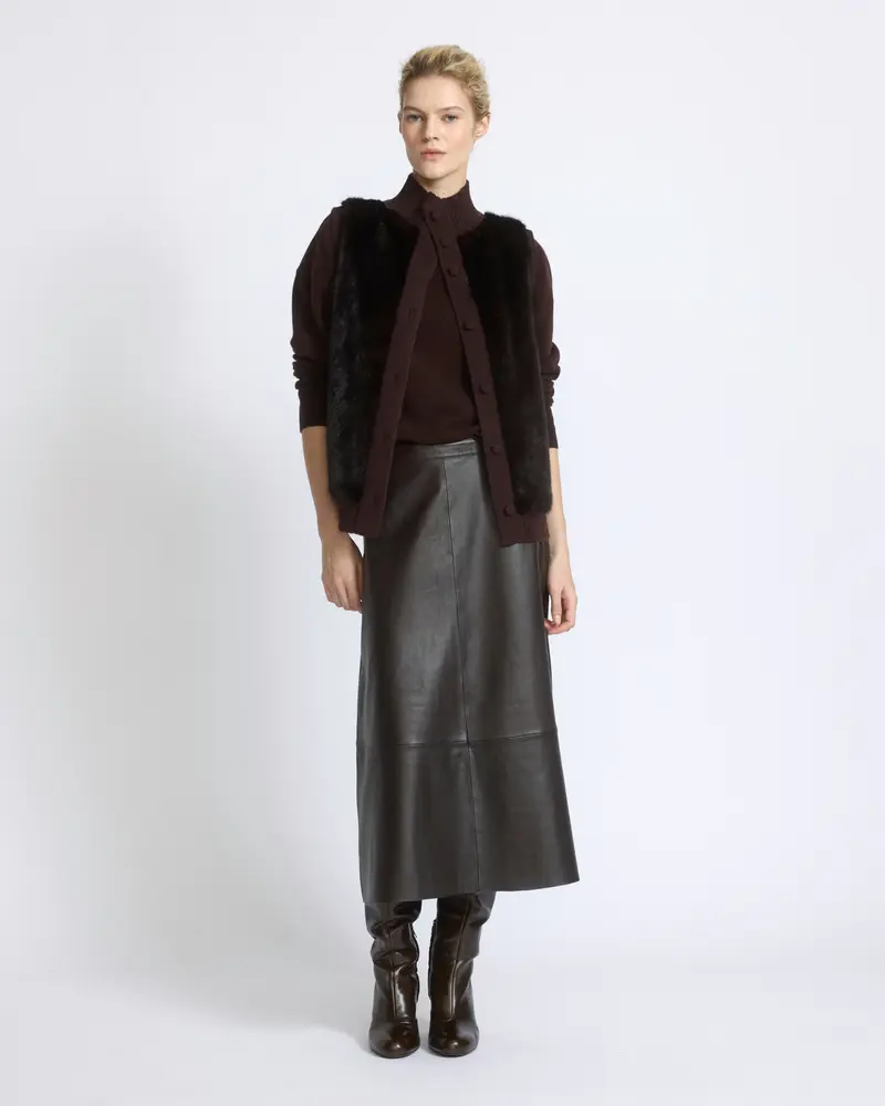 Short knitted gilet in merino and mink