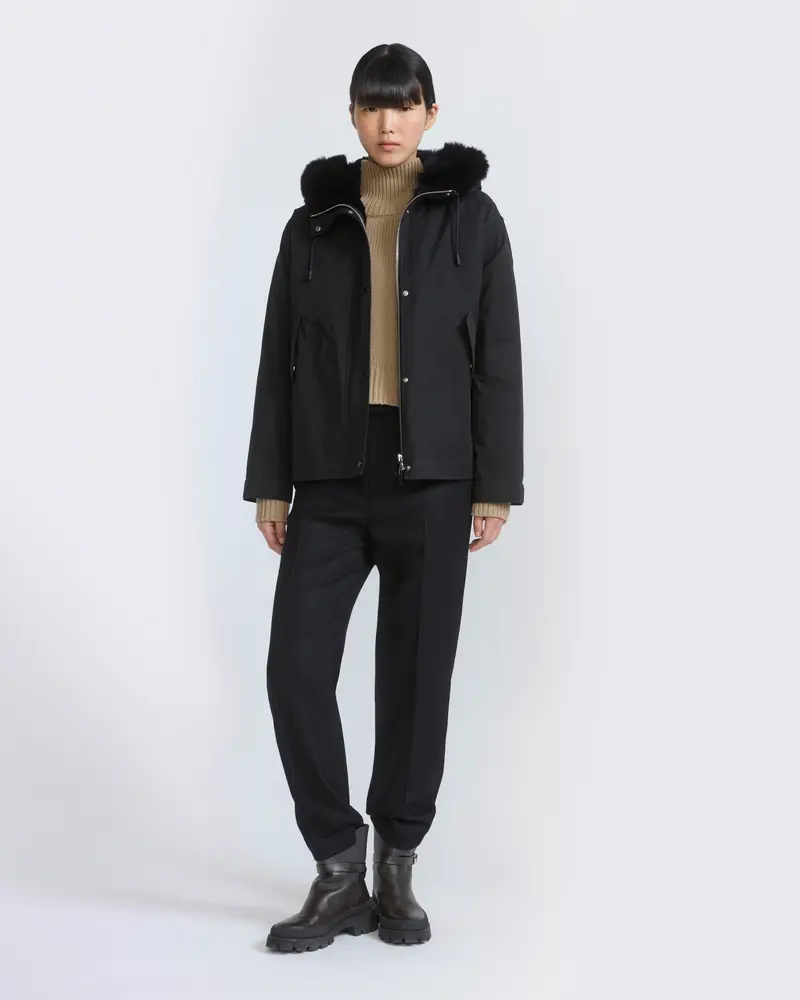 Short parka in cotton with fox and rabbit fur