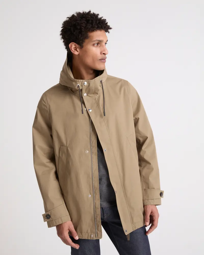 Short parka in technical cotton-mix fabric