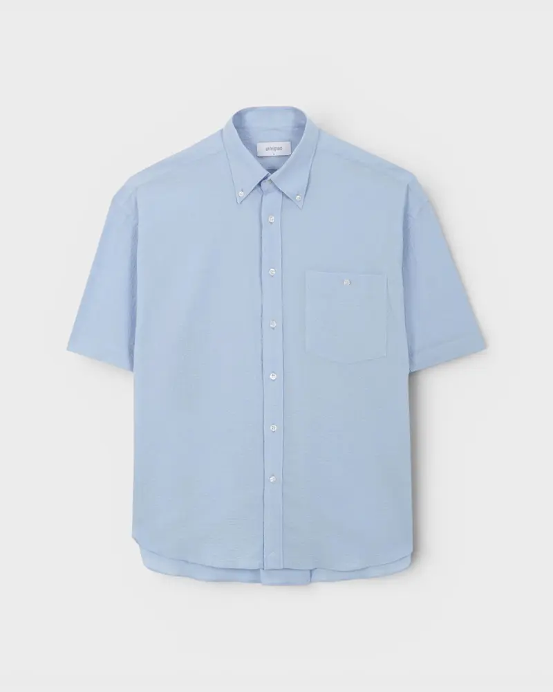Short Sleeve Baggy Shirt Seersucker Sky Blue