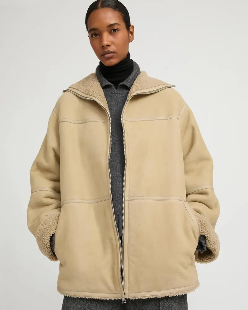Short suede Merino lambskin coat
