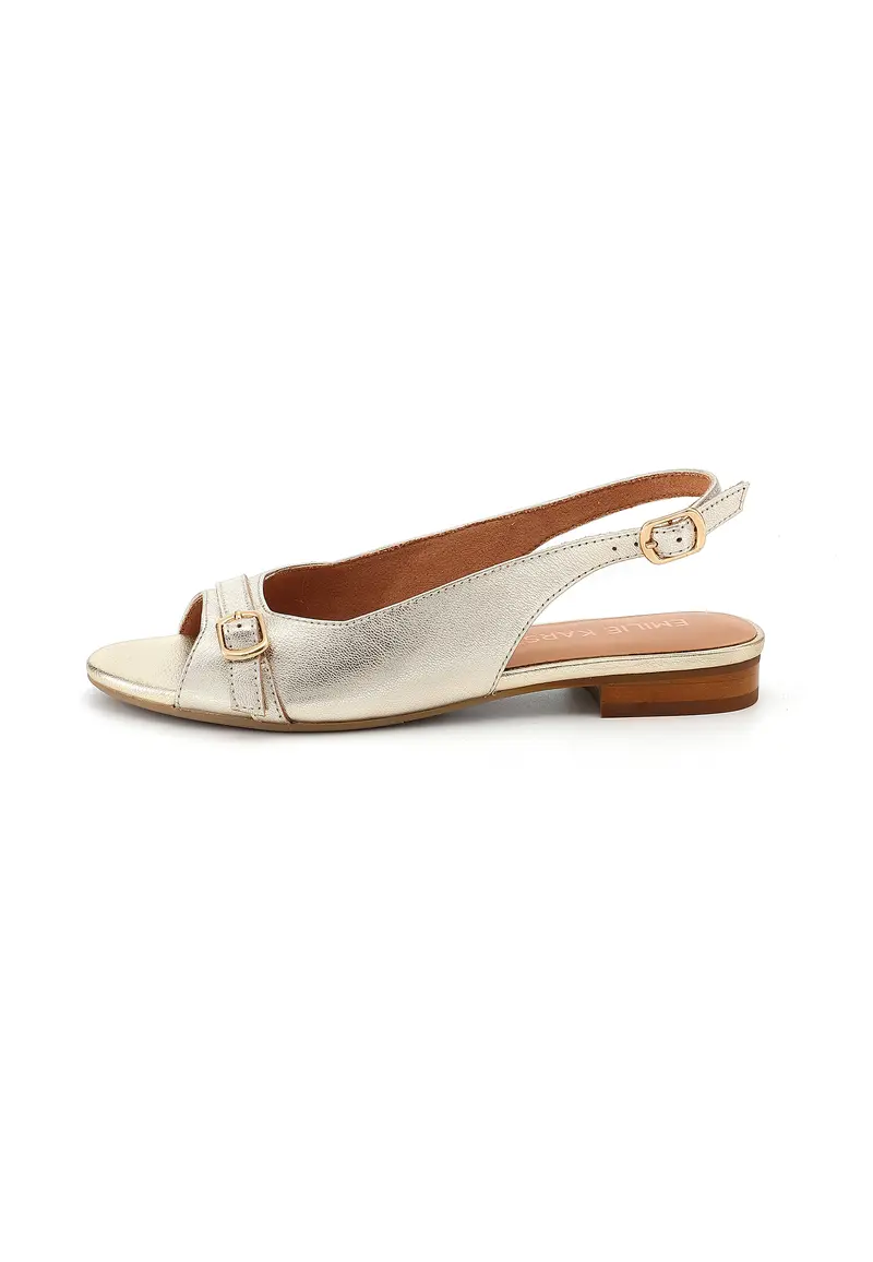 SIENNA - Sandales Talons Plats en Cuir Doré Platine