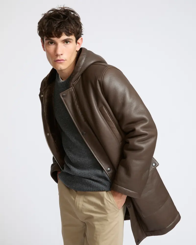 Silky straight lambskin wool shearling hooded coat