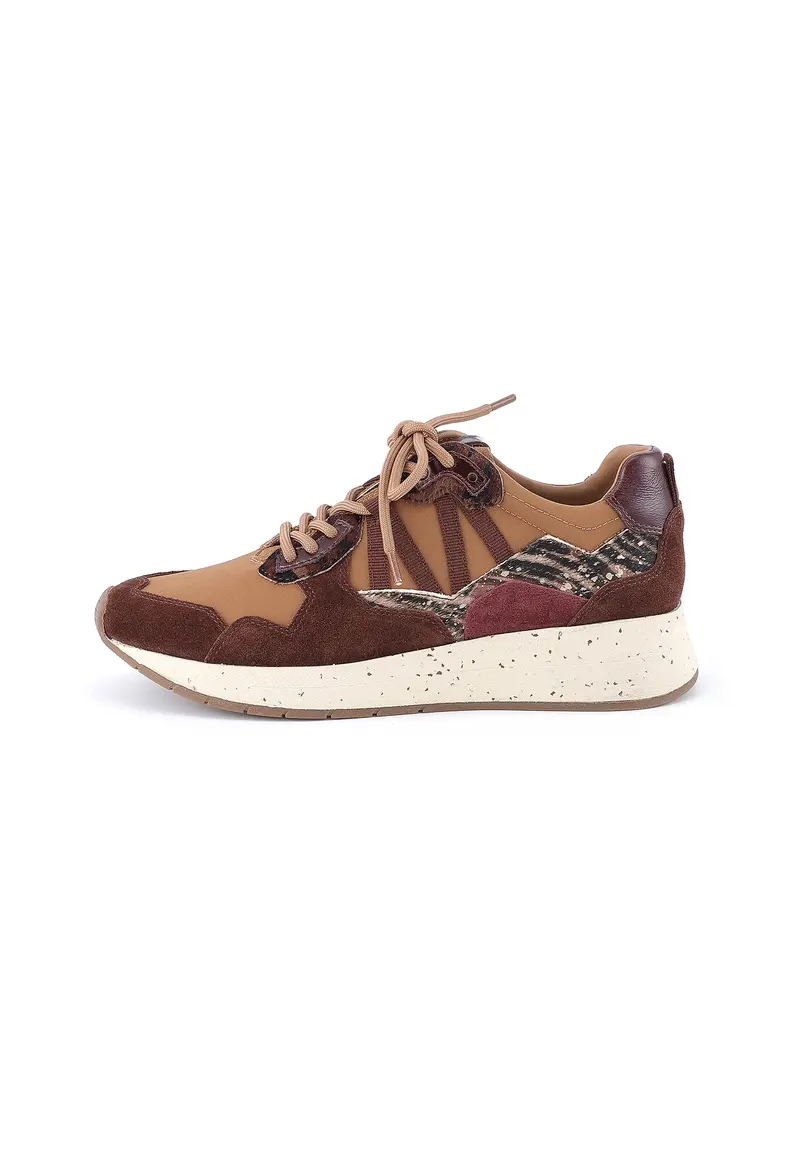 SKYLINE - Baskets Bi-matière à Plateforme en Cuir Marron
