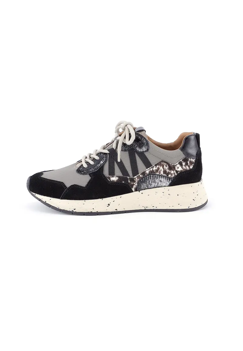 SKYLINE - Baskets Bi-matière à Plateforme en Cuir Noir
