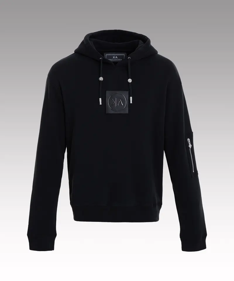Slim fit black cotton hoodie
