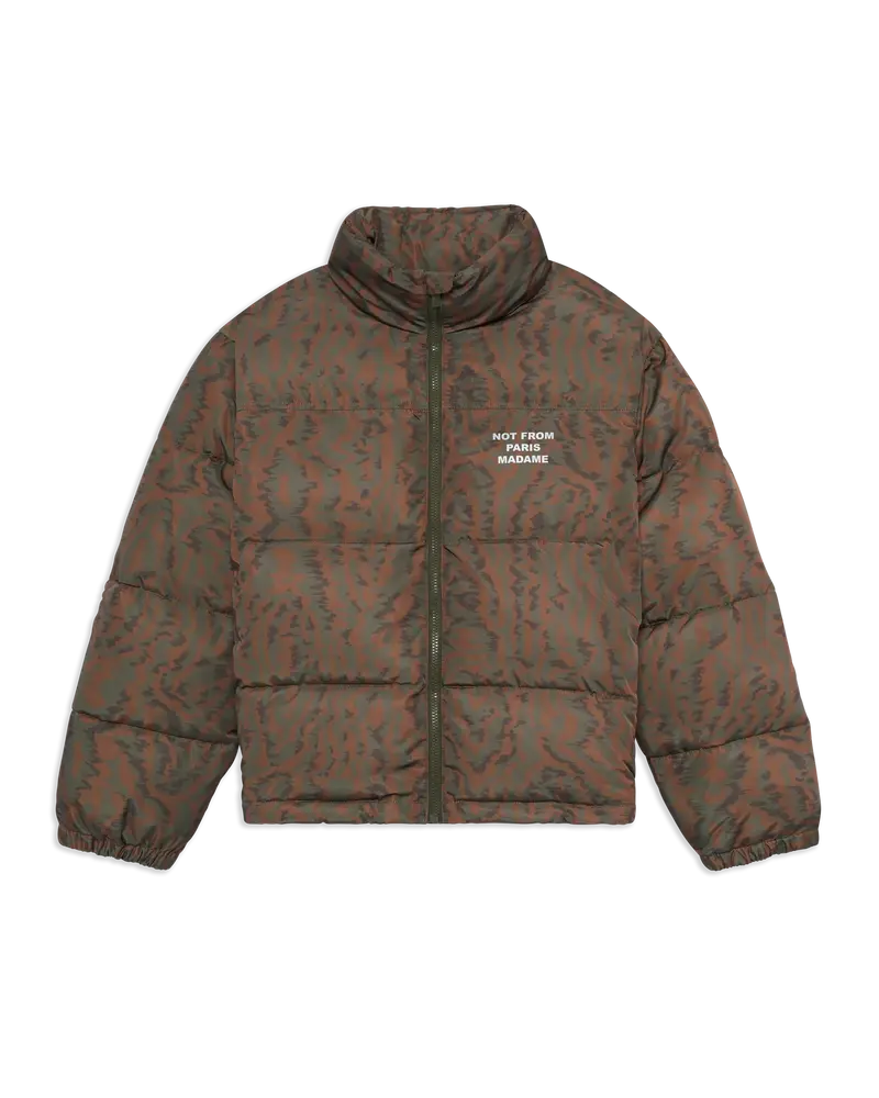 Slogan Moiré Puffer Jacket