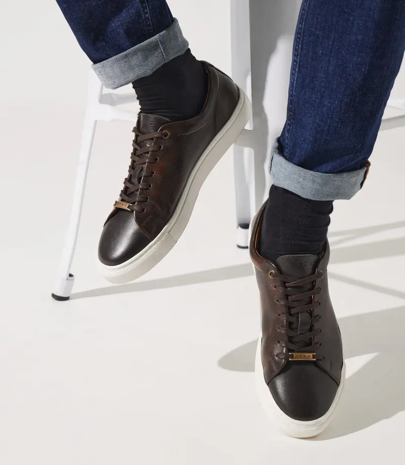 Sneakers cuir texturé cognac OAK