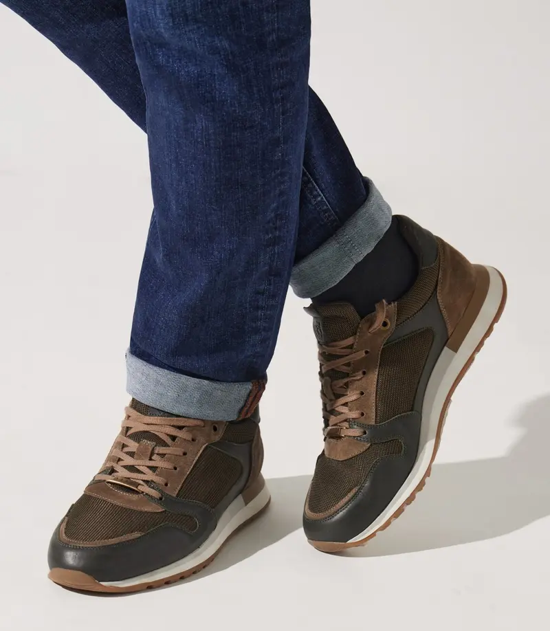 Sneakers suède et textile kaki ORLAND