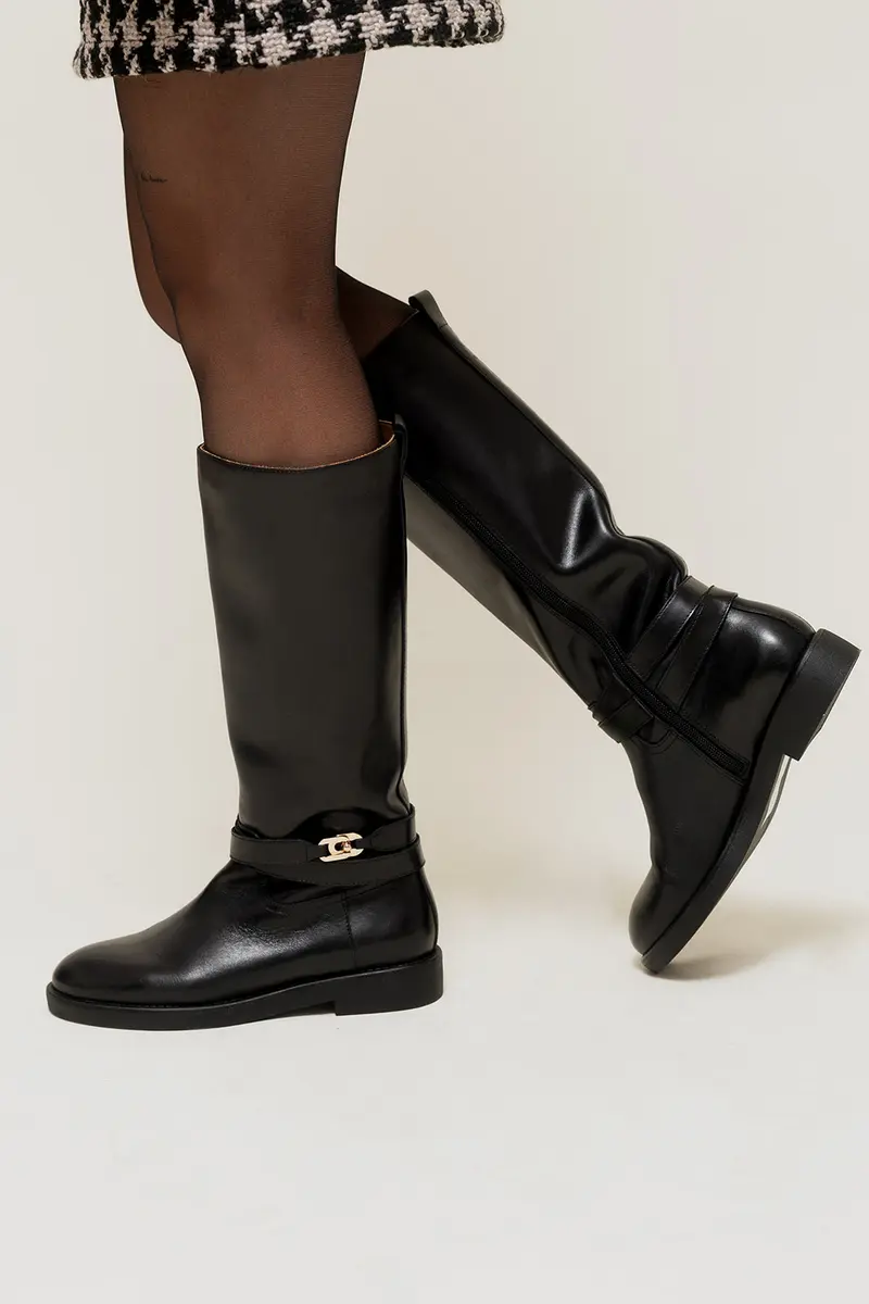 SPENCER - Bottes Cavalières en Cuir Lisse Noir