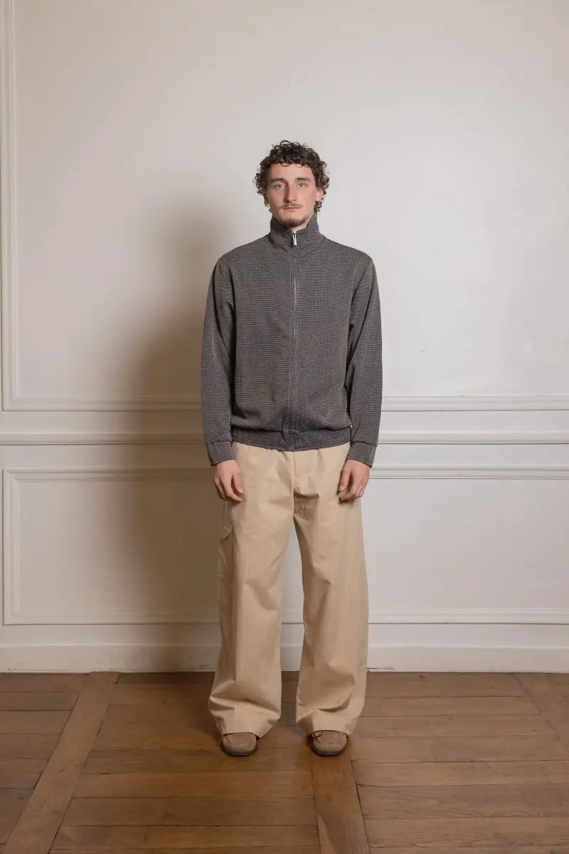 STAND ZIP  Brown / Navy - Jacquard