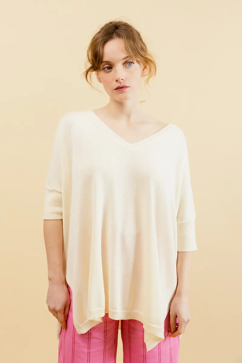 STEPH - Pull Ivoire Uni Oversize Femme