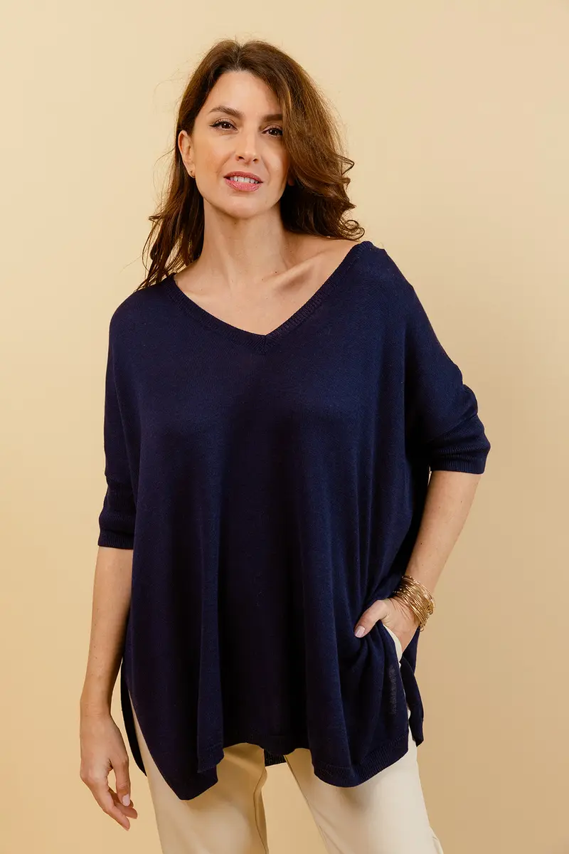STEPH - Pull Marine Uni Oversize Femme