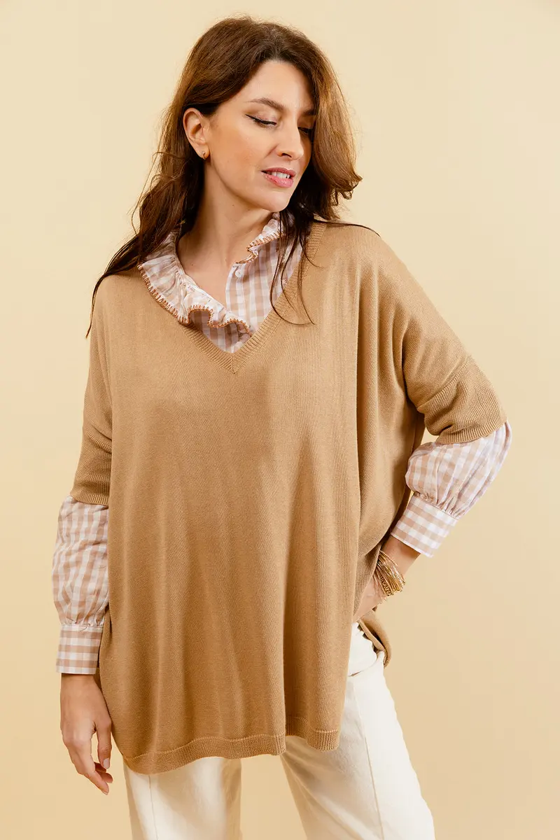 STEPH - Pull Tabac Uni Oversize Femme
