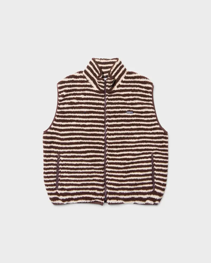 Stripe Fleece Zipper Vest Brown