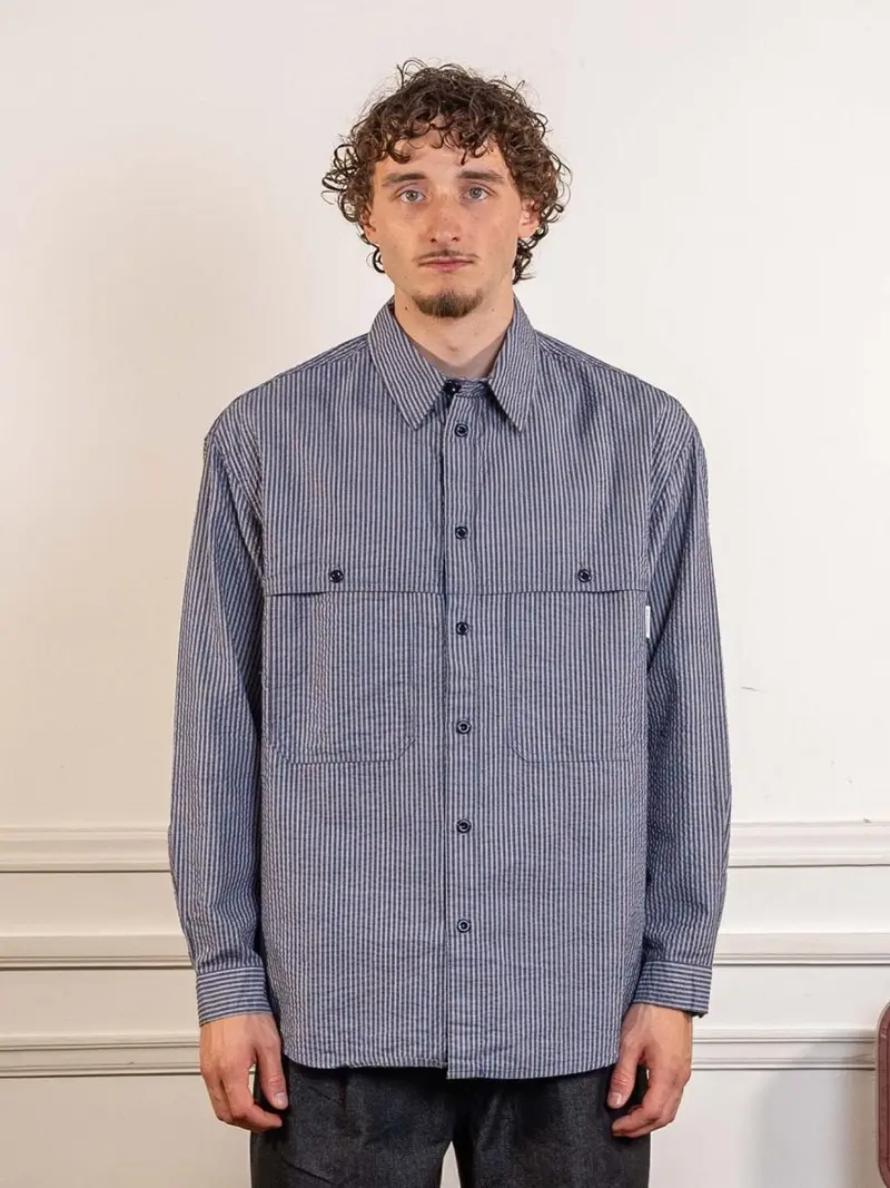 Stripe Pocket Work Shirt Navy