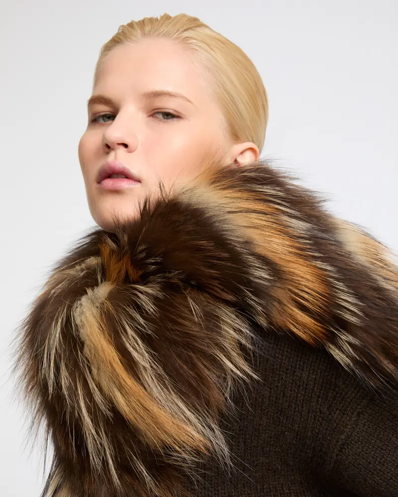Striped fox fur scarf
