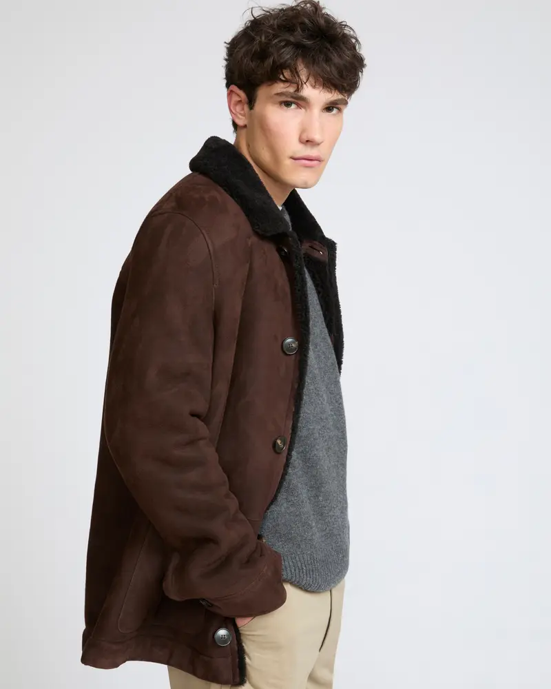 Suede lambskin shearling jacket with curly wool