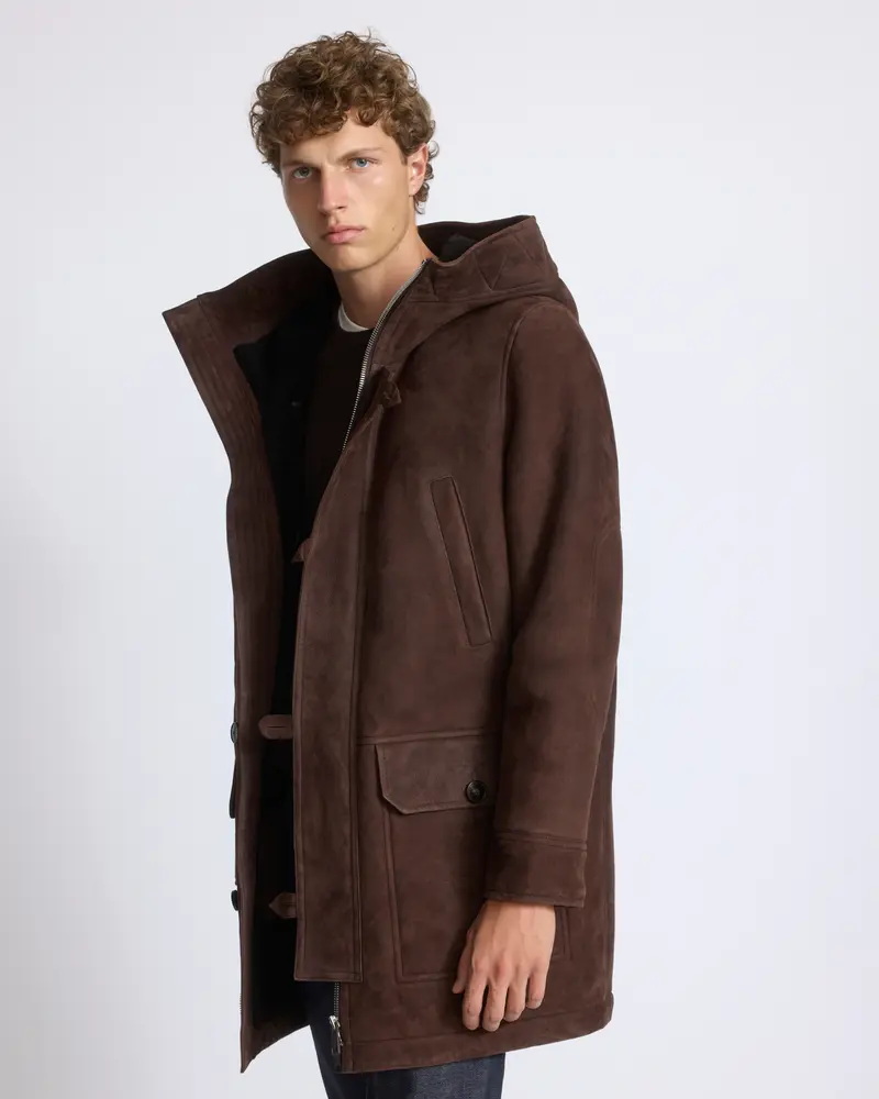 Suede lambskin shearling parka with curly wool