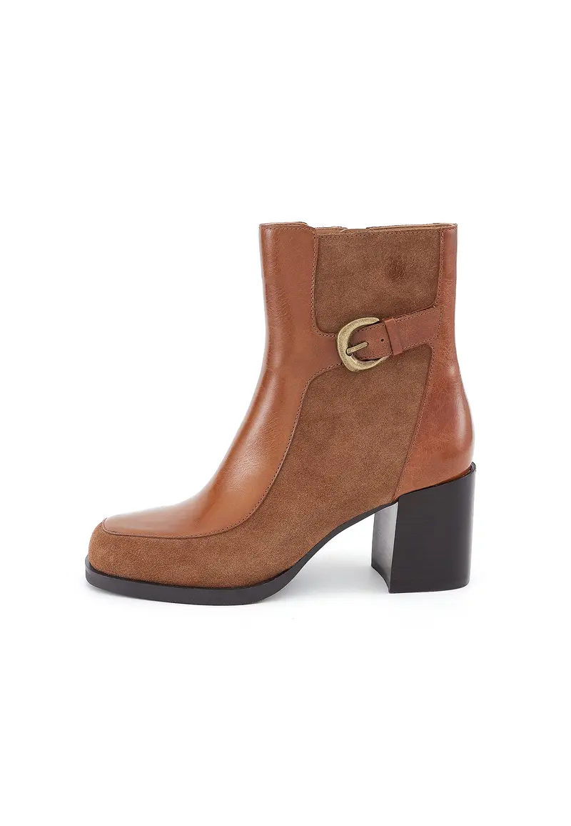 SUSAN - Bottines à Talon en Cuir Cognac