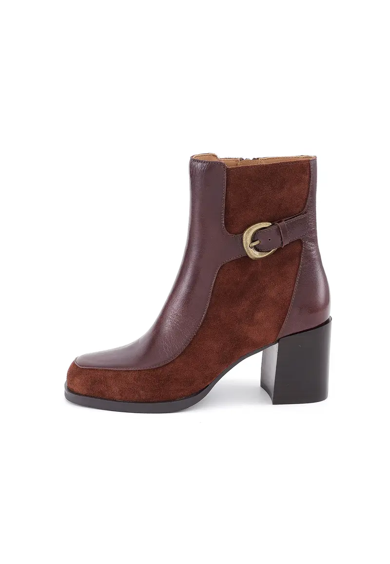 SUSAN - Bottines à Talon en Cuir Marron