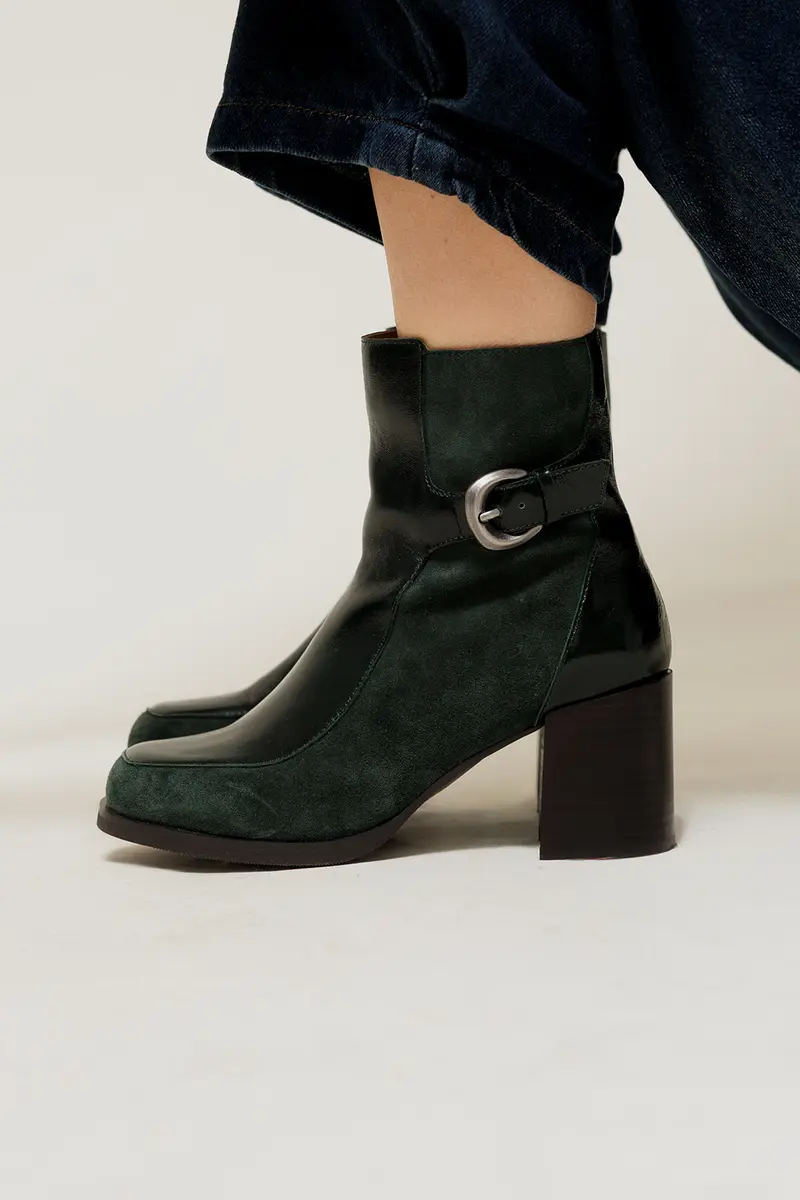 SUSAN - Bottines à Talon en Cuir Vert