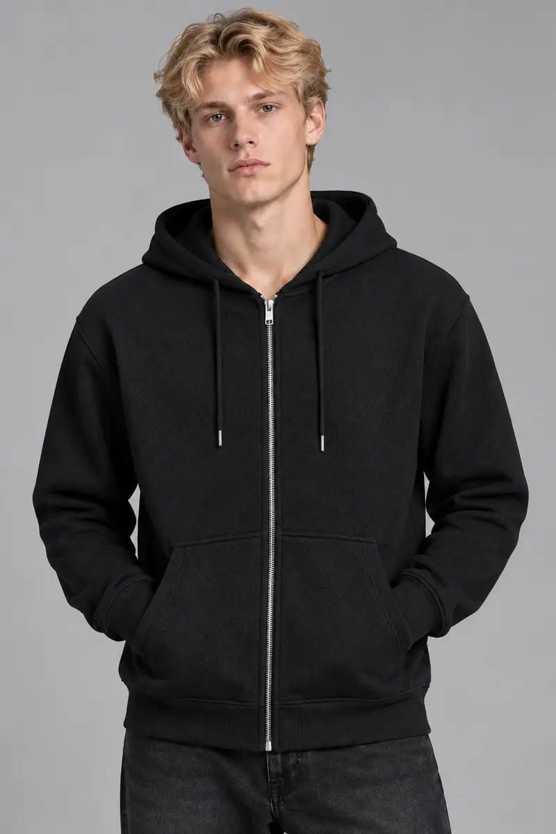 Sweat à capuche homme noir zippé à poches