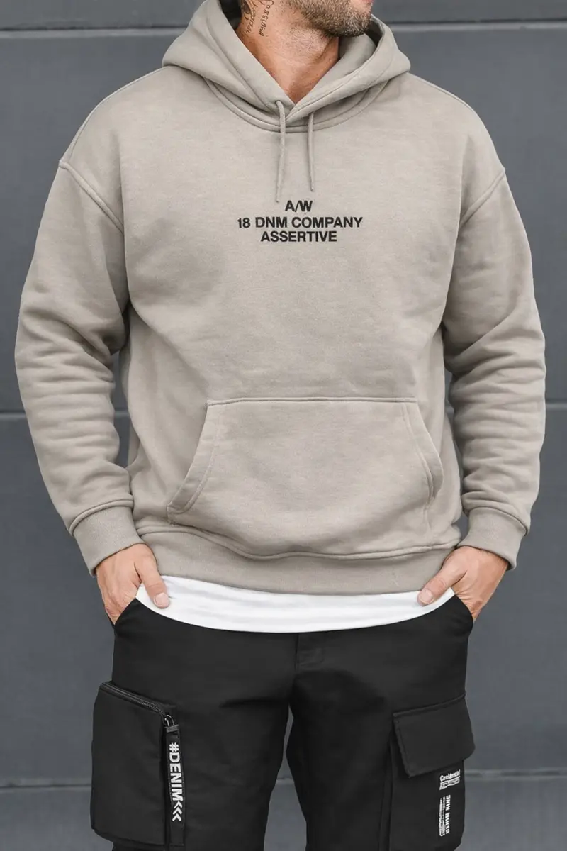 Sweat à capuche imprimé beige