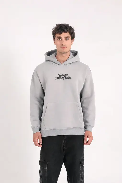 Sweat à capuche imprimé gris