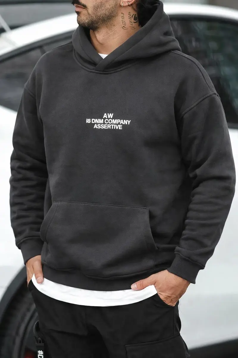 Sweat à capuche imprimé gris foncé
