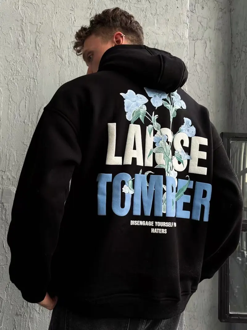 Sweat à capuche imprimé LAISSE TOMBER noir