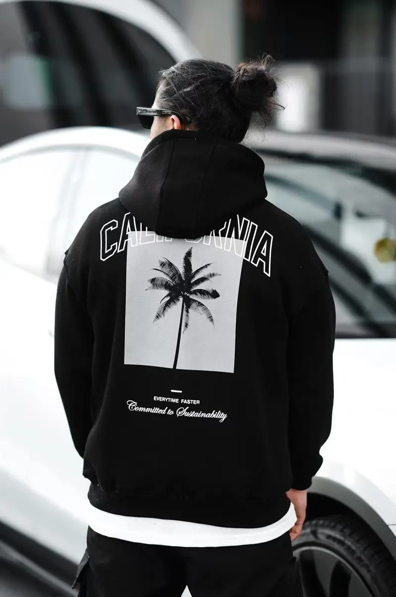 Sweat à capuche imprimé noir