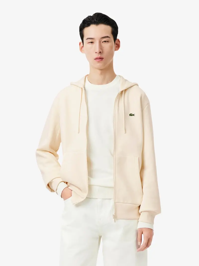 Sweat à capuche Lacoste beige en molleton