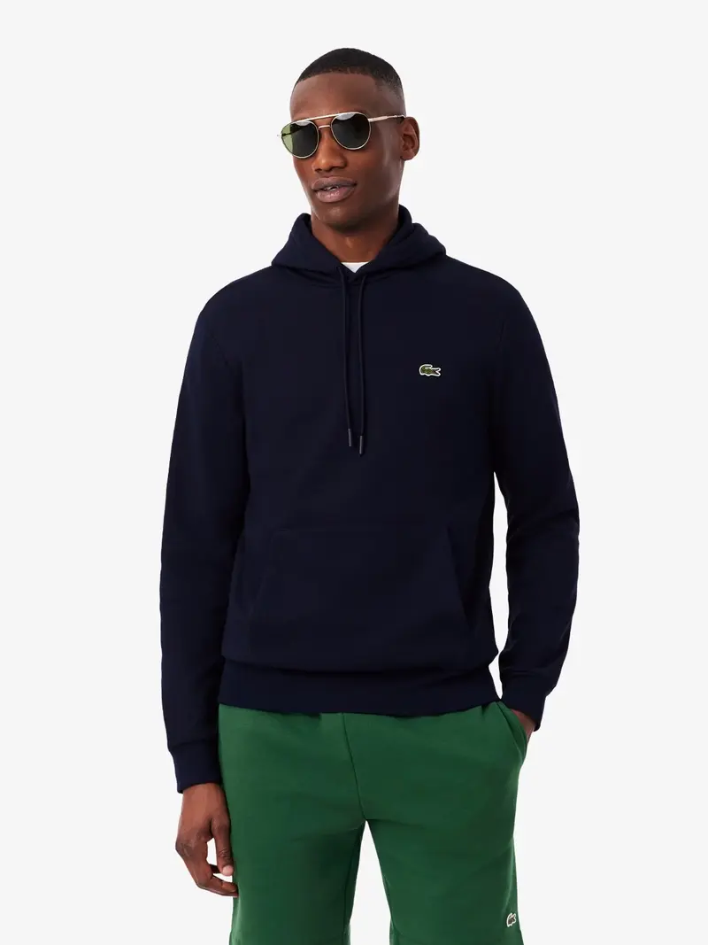 Sweat à capuche Lacoste marine en molleton
