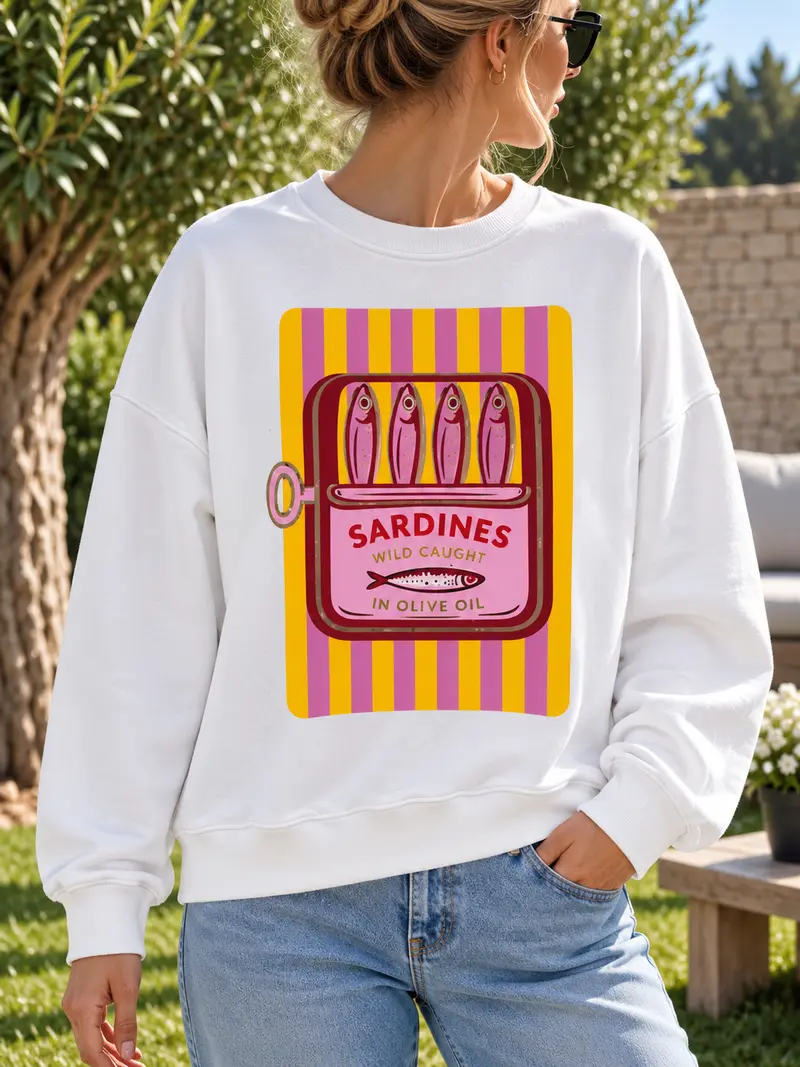 Sweat blanc SARDINES jaune/rose