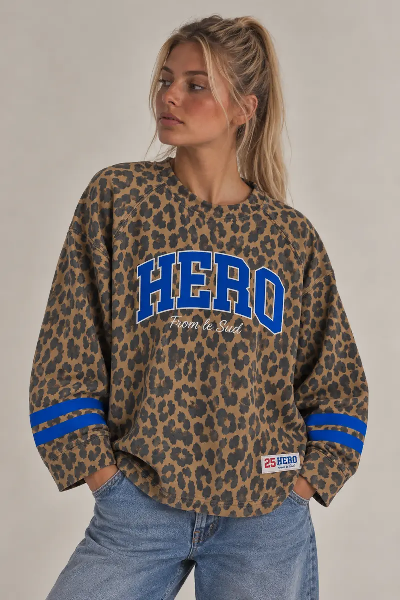 SWEAT COLLEGE TEE - LEOPARD