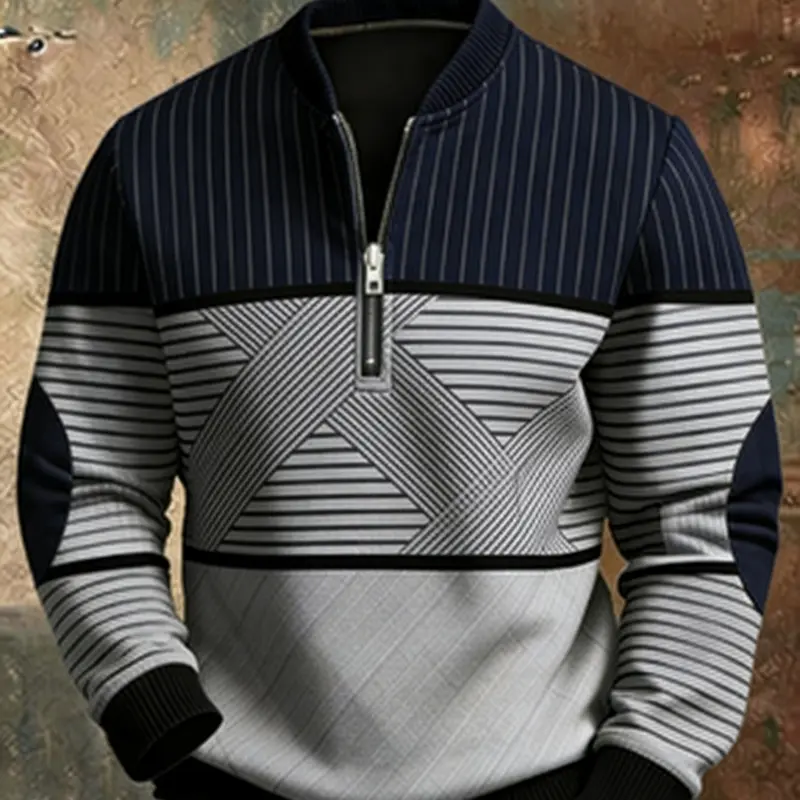 Sweat homme imprimé à demi-zip – Coupe ample