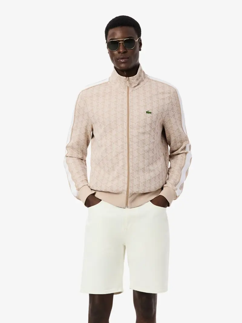 Sweat jacquart monogramme Lacoste beige