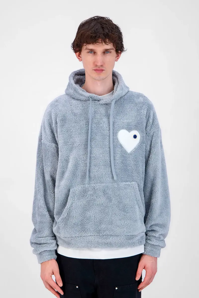 Sweat Moumoute à Capuche Gris Avec Cœur Blanc
