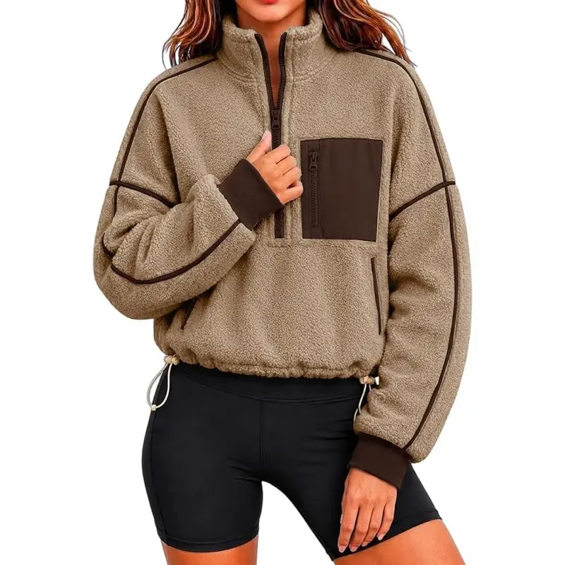 Sweat-shirt femme ample à col rond et détail zippé