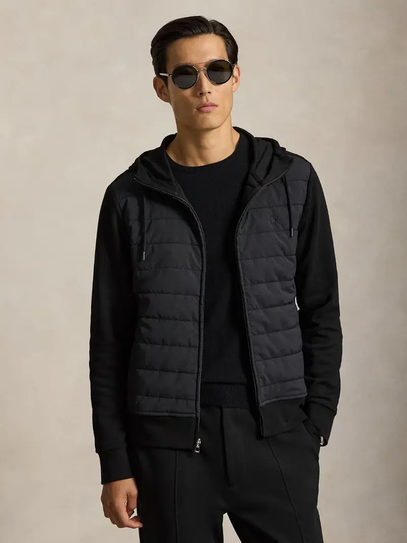 Sweat zippé a capuche bi-matière Ralph Lauren noir
