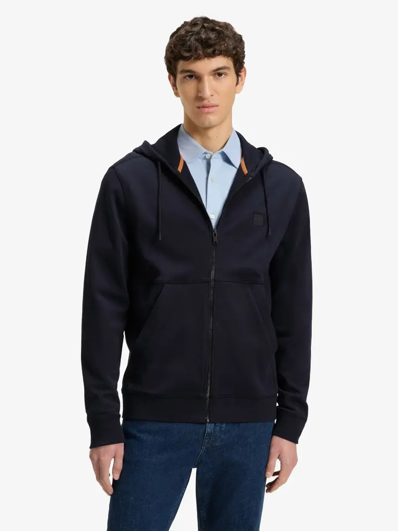 Sweat zippé à capuche BOSS marine en molleton