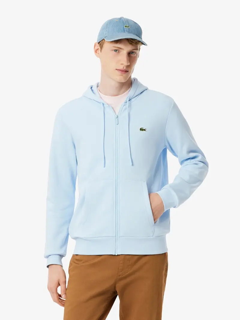 Sweat zippé à capuche Lacoste bleu en molleton